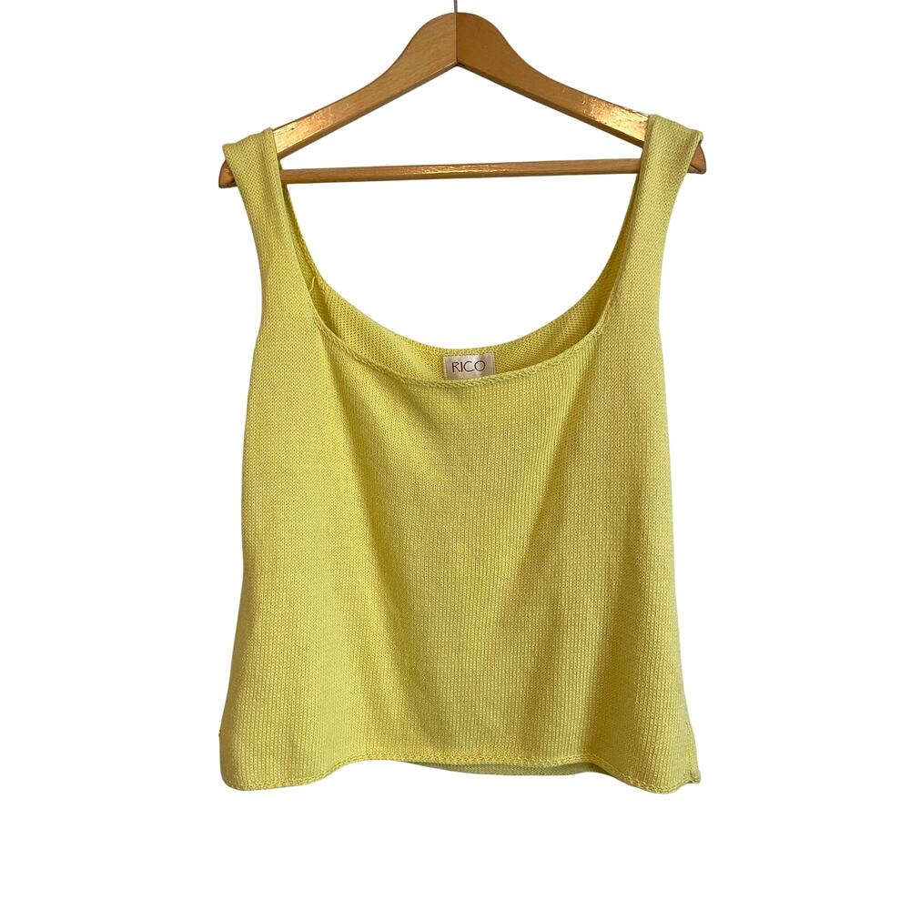 Rico Hand Knits Yellow Sleeveless Tank Top Cotton Lightweight XL Butter Y2k